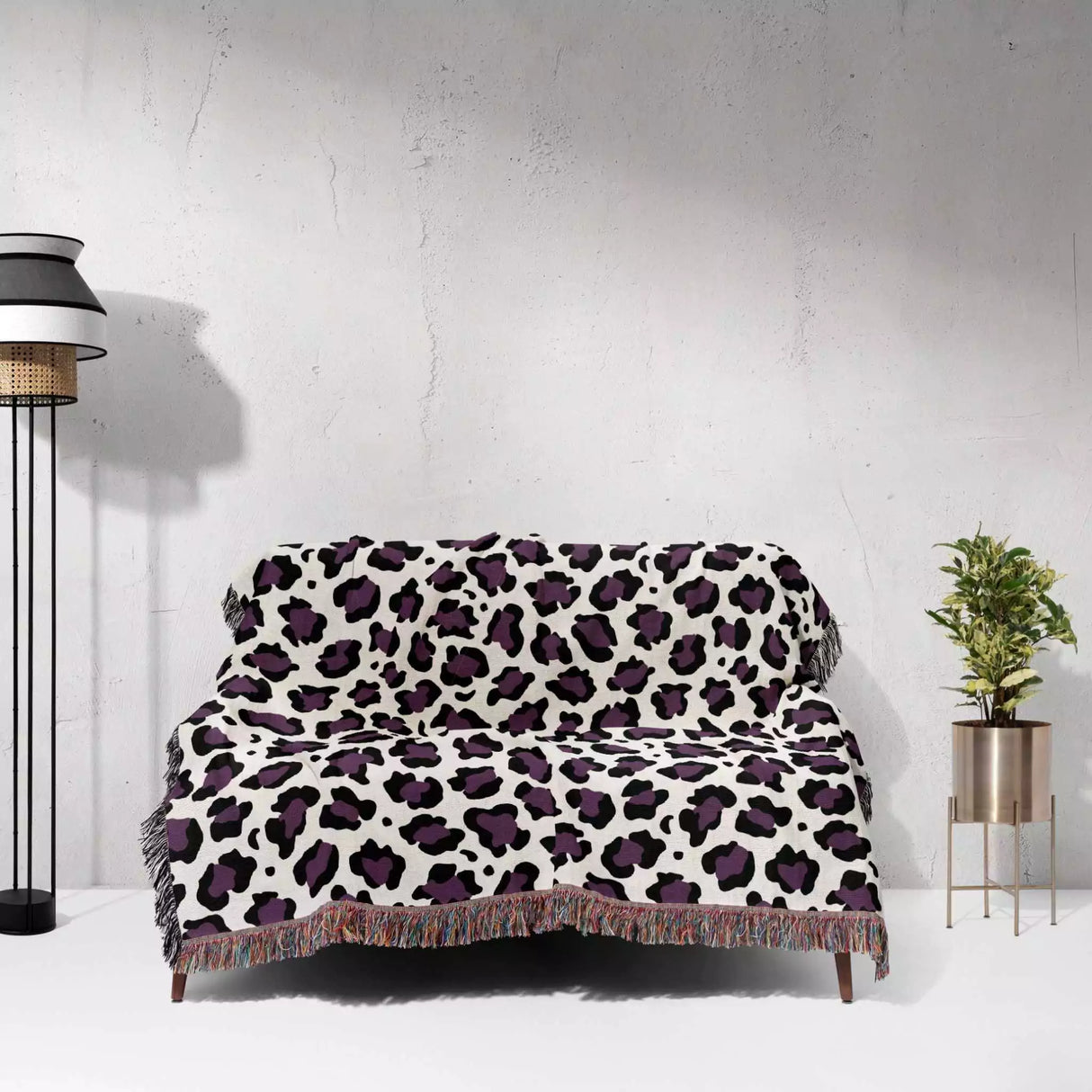 Leopard Print Black and Purple Woven Throw Blanket and Tapestry - DesignerOllie.com