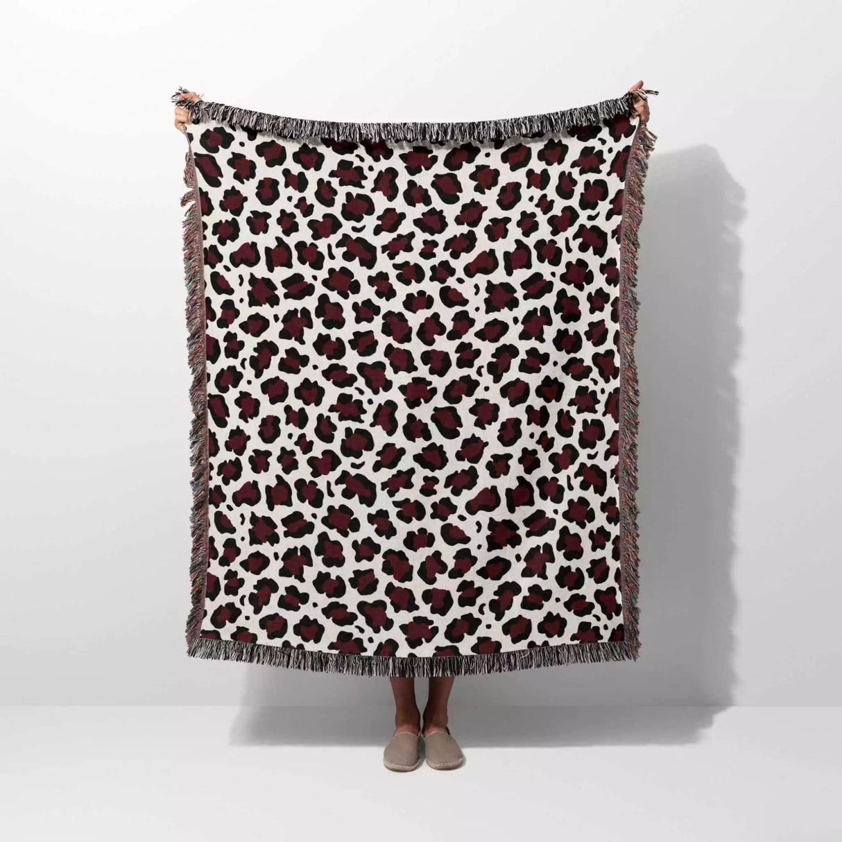 Leopard Print Black and Red Woven Throw Blanket and Tapestry - DesignerOllie.com