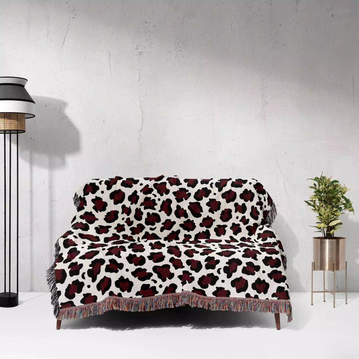 Leopard Print Black and Red Woven Throw Blanket and Tapestry - DesignerOllie.com