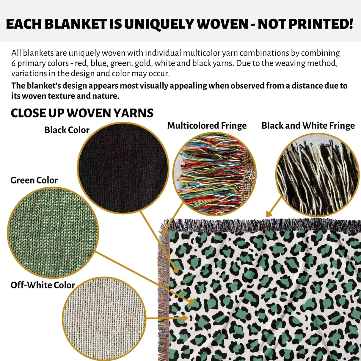 Leopard Print Woven Black and Light Green Throw Blanket and Tapestry - DesignerOllie.com