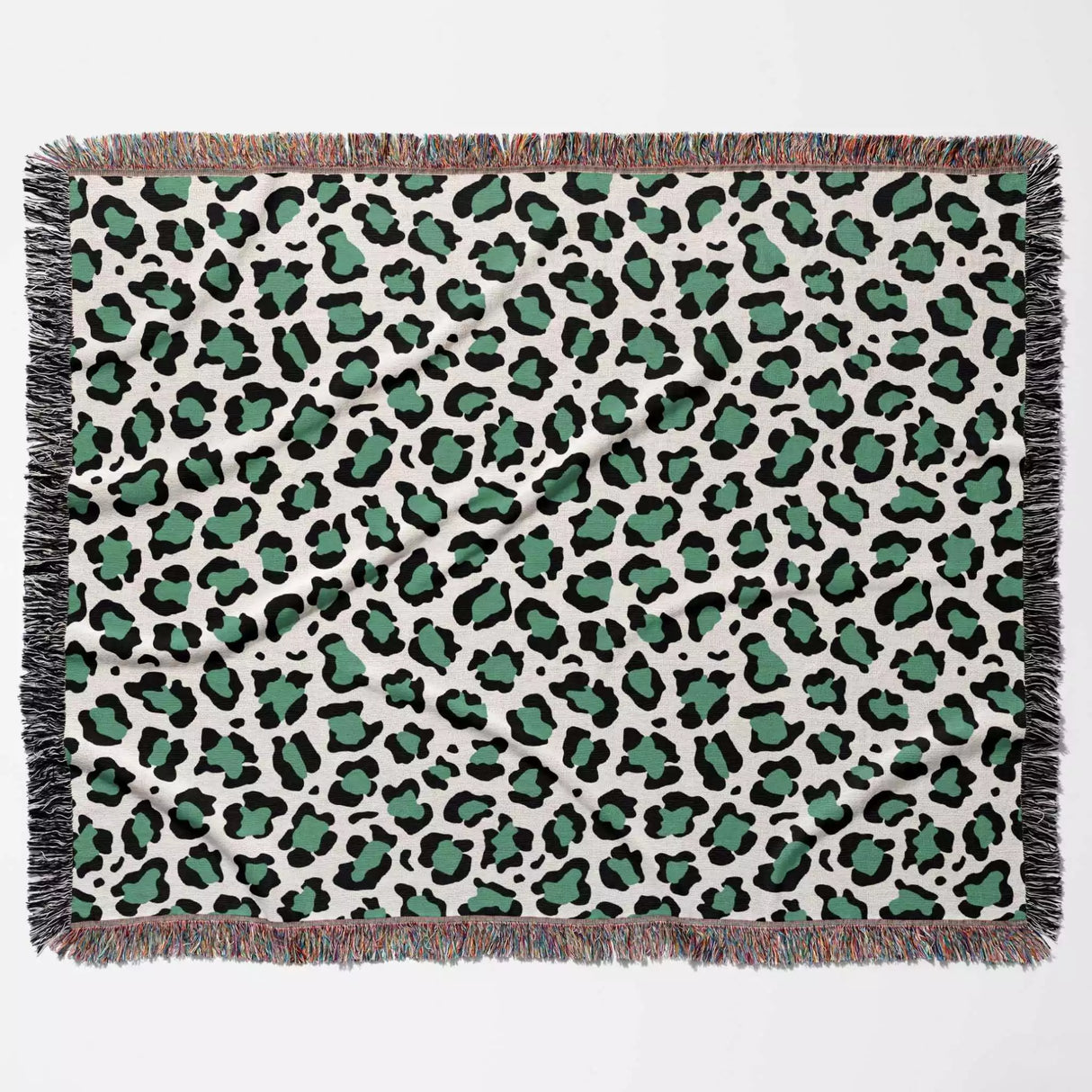 Leopard Print Woven Black and Light Green Throw Blanket and Tapestry - DesignerOllie.com