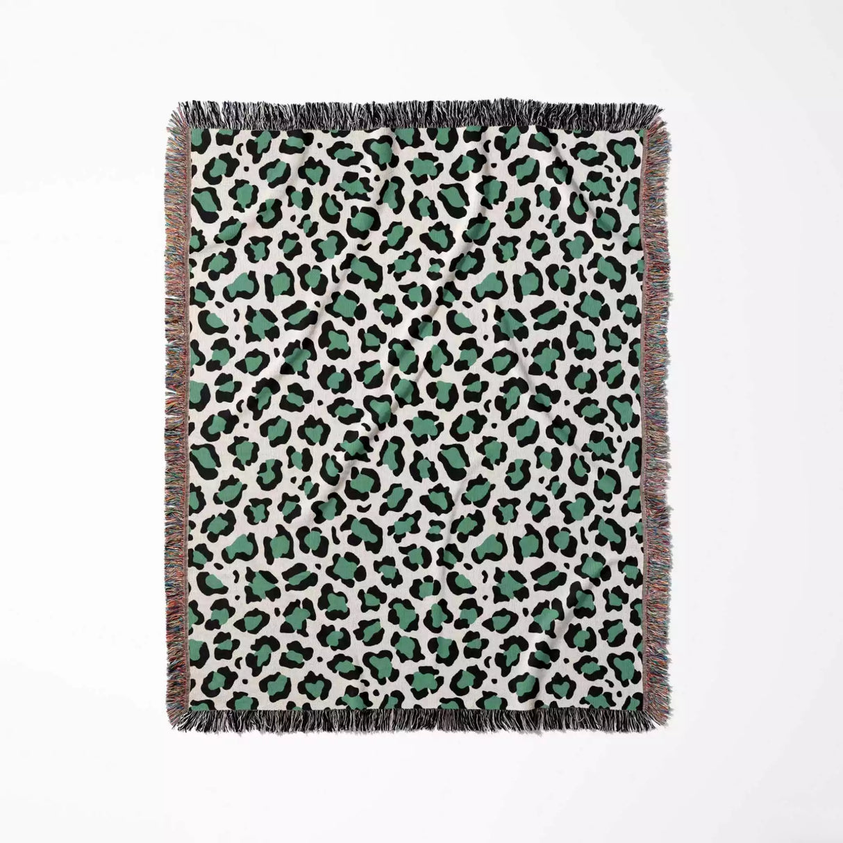 Leopard Print Woven Black and Light Green Throw Blanket and Tapestry - DesignerOllie.com
