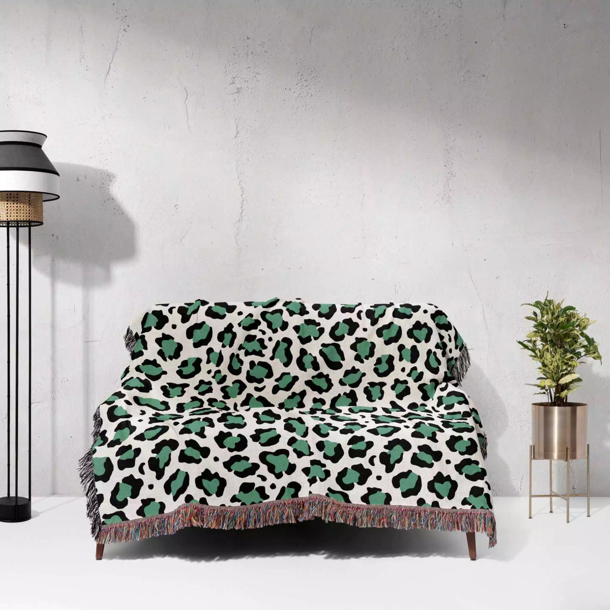 Leopard Print Woven Black and Light Green Throw Blanket and Tapestry - DesignerOllie.com