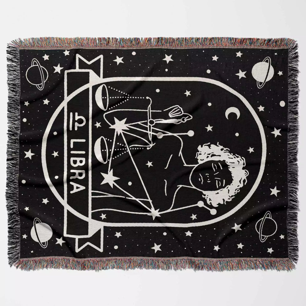 Libra Zodiac Sign Astrology Woman Woven Throw Blanket Tapestry - DesignerOllie.com