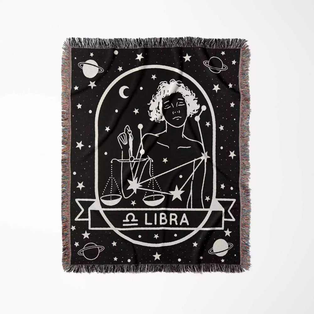 Libra Zodiac Sign Astrology Woman Woven Throw Blanket Tapestry - DesignerOllie.com