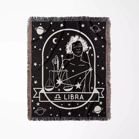 Libra Zodiac Sign Astrology Woman Woven Throw Blanket Tapestry - DesignerOllie.com
