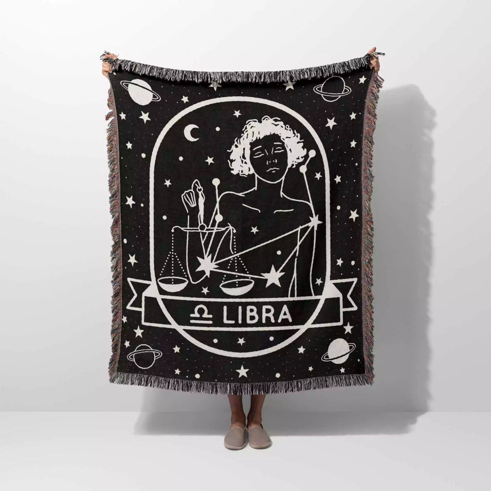 Libra Zodiac Sign Astrology Woman Woven Throw Blanket Tapestry - DesignerOllie.com