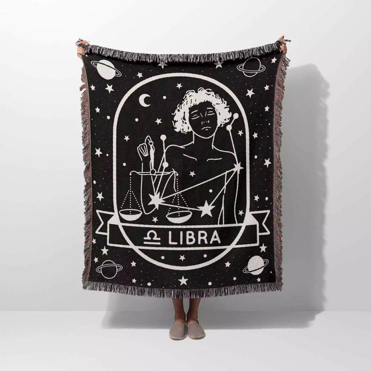 Libra Zodiac Sign Astrology Woman Woven Throw Blanket Tapestry - DesignerOllie.com