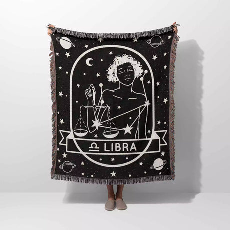 Libra Zodiac Sign Astrology Woman Woven Throw Blanket Tapestry - DesignerOllie.com