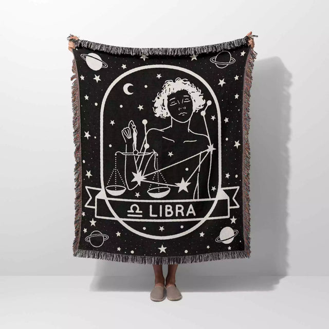 Libra Zodiac Sign Astrology Woman Woven Throw Blanket Tapestry - DesignerOllie.com