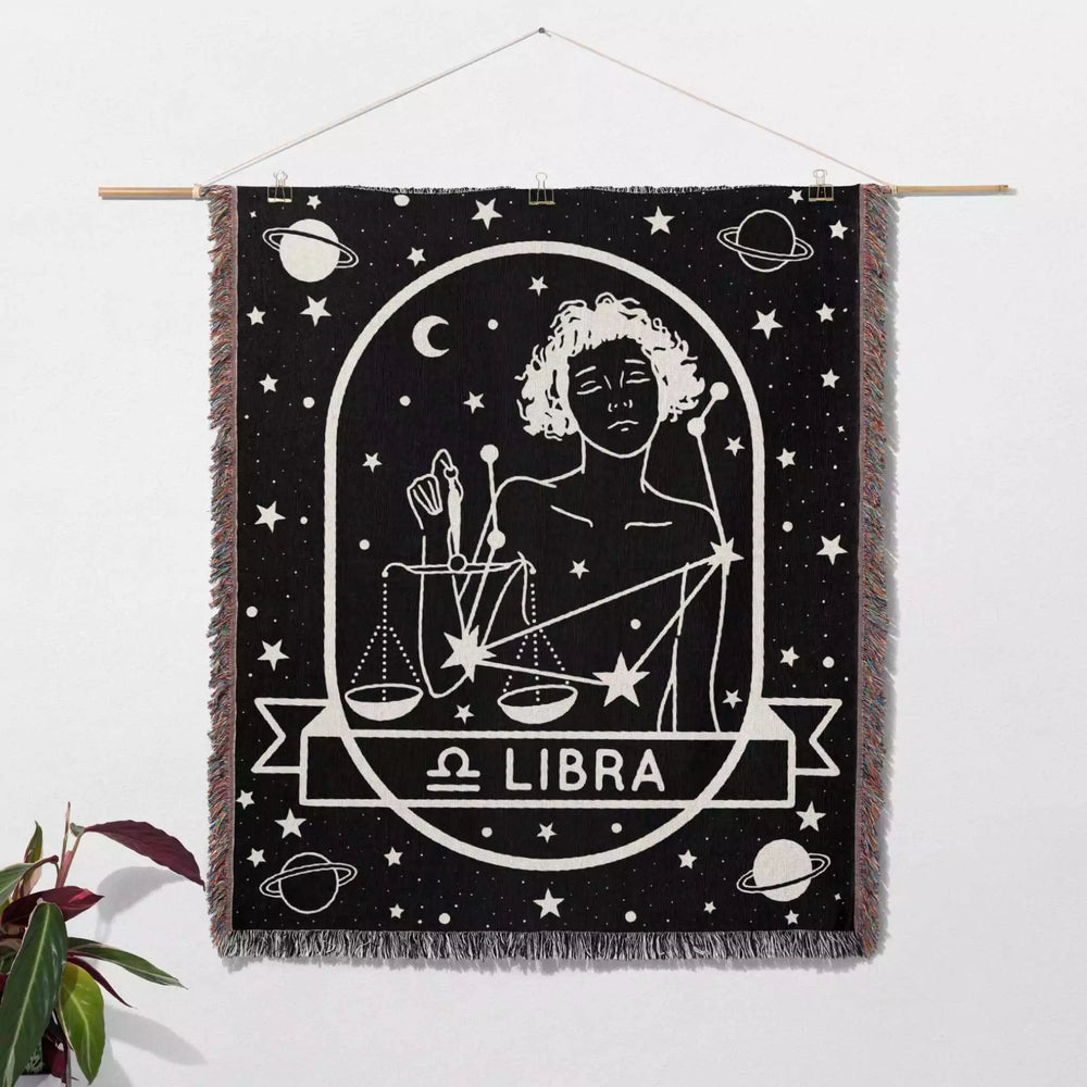 Libra Zodiac Sign Astrology Woman Woven Throw Blanket Tapestry - DesignerOllie.com