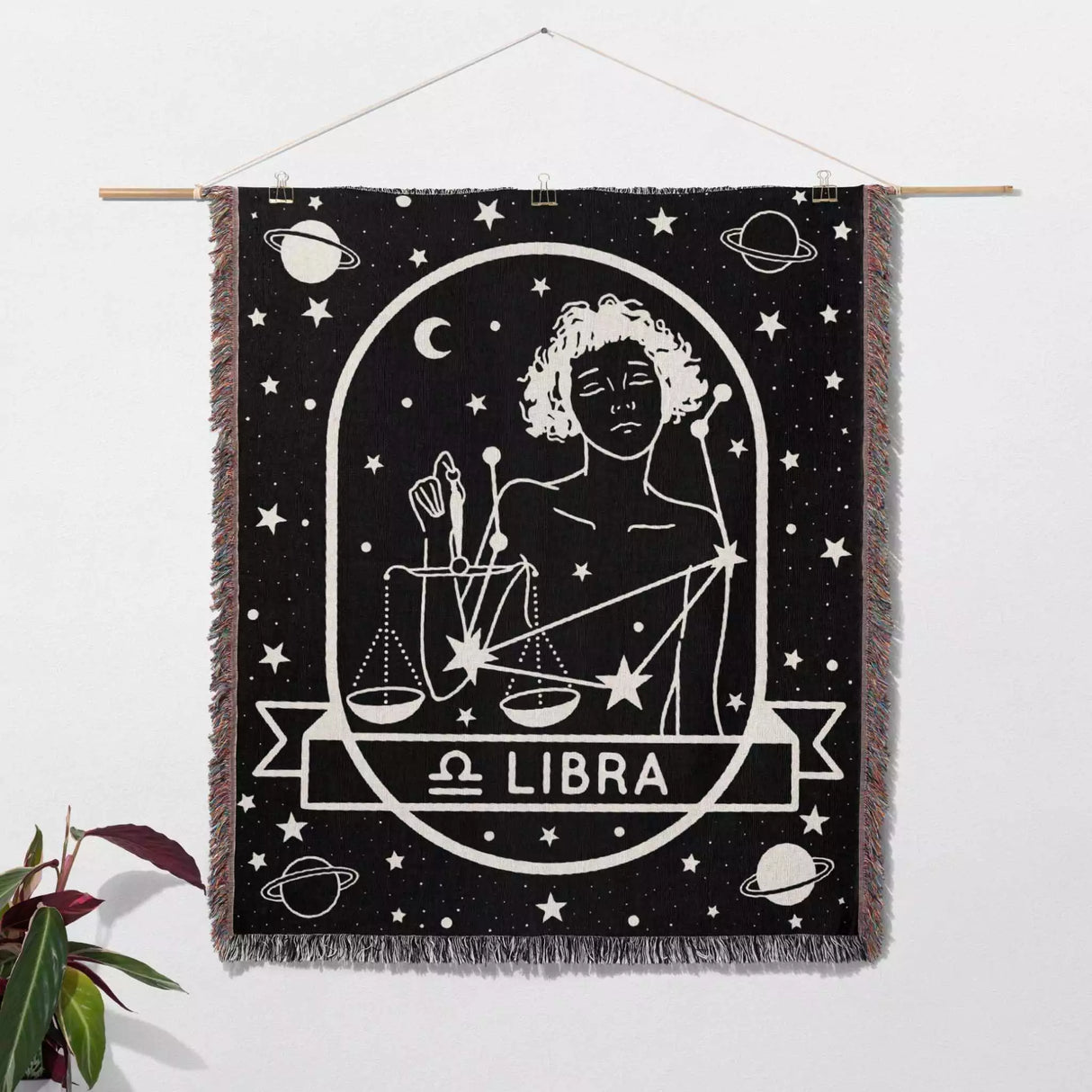 Libra Zodiac Sign Astrology Woman Woven Throw Blanket Tapestry - DesignerOllie.com