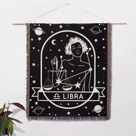 Libra Zodiac Sign Astrology Woman Woven Throw Blanket Tapestry - DesignerOllie.com