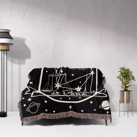 Libra Zodiac Sign Astrology Woman Woven Throw Blanket Tapestry - DesignerOllie.com
