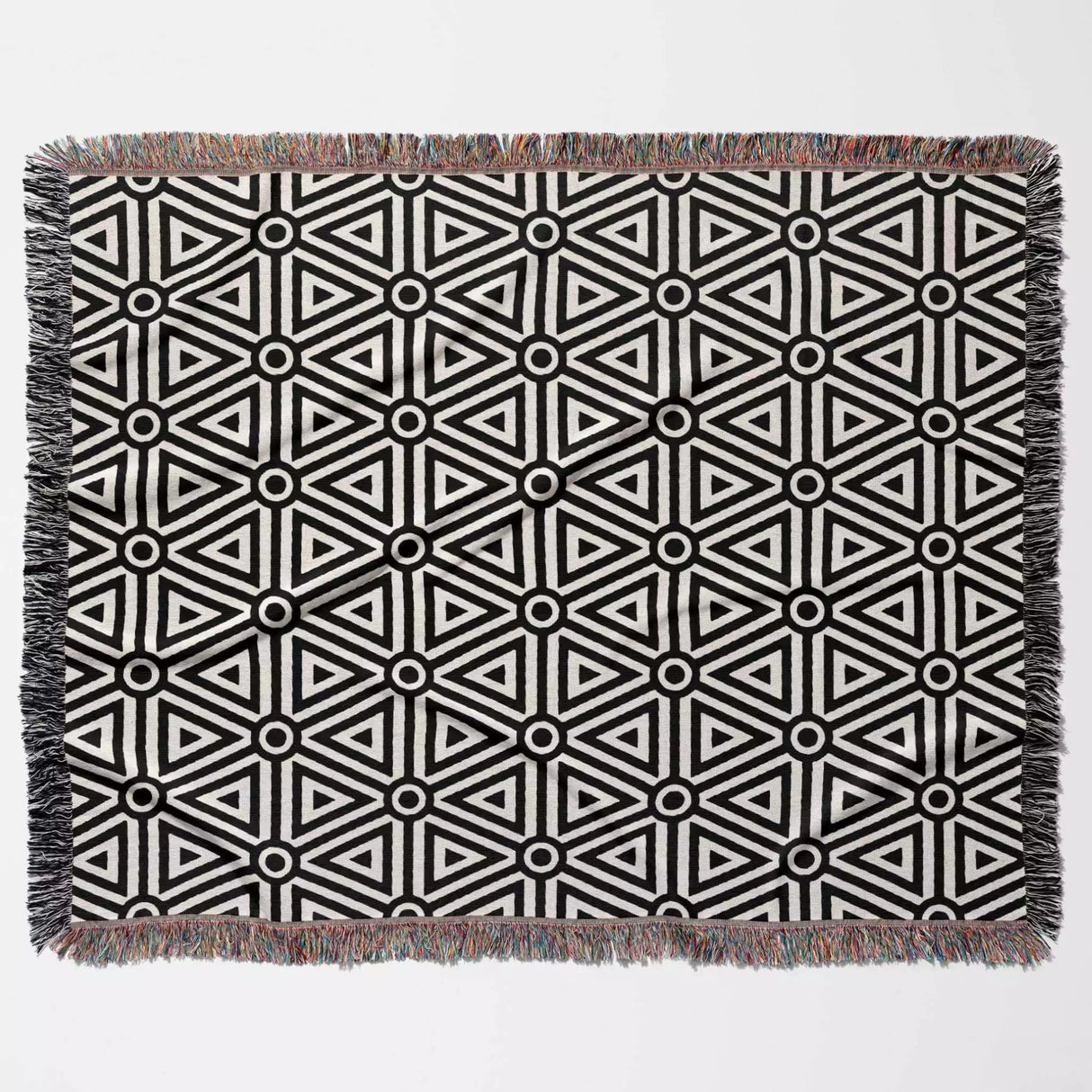 Luxe Triangle Geometric Pattern Black and White Monochrome Woven Throw Blanket and Tapestry - DesignerOllie.com