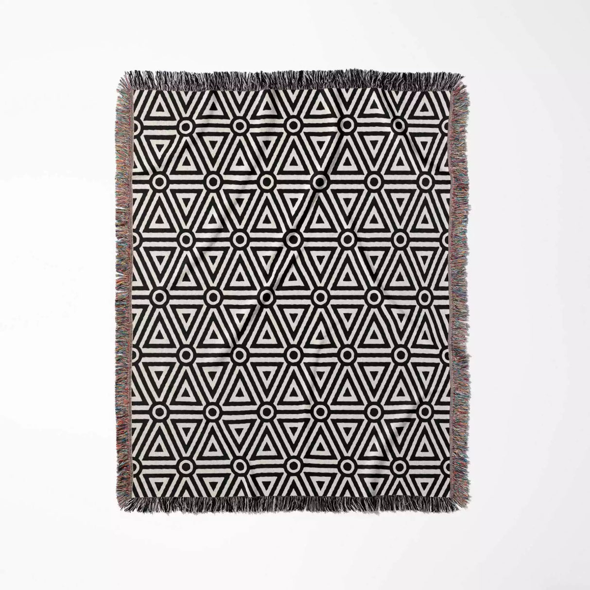 Luxe Triangle Geometric Pattern Black and White Monochrome Woven Throw Blanket and Tapestry - DesignerOllie.com