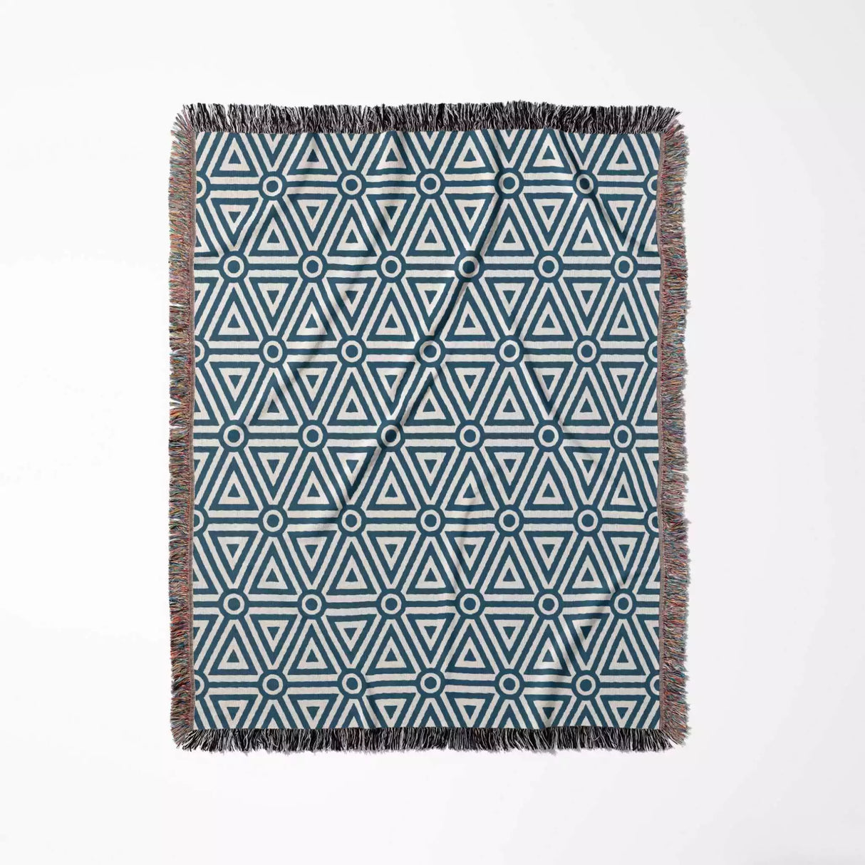 Luxe Triangle Geometric Pattern Blue Woven Throw Blanket and Tapestry - DesignerOllie.com