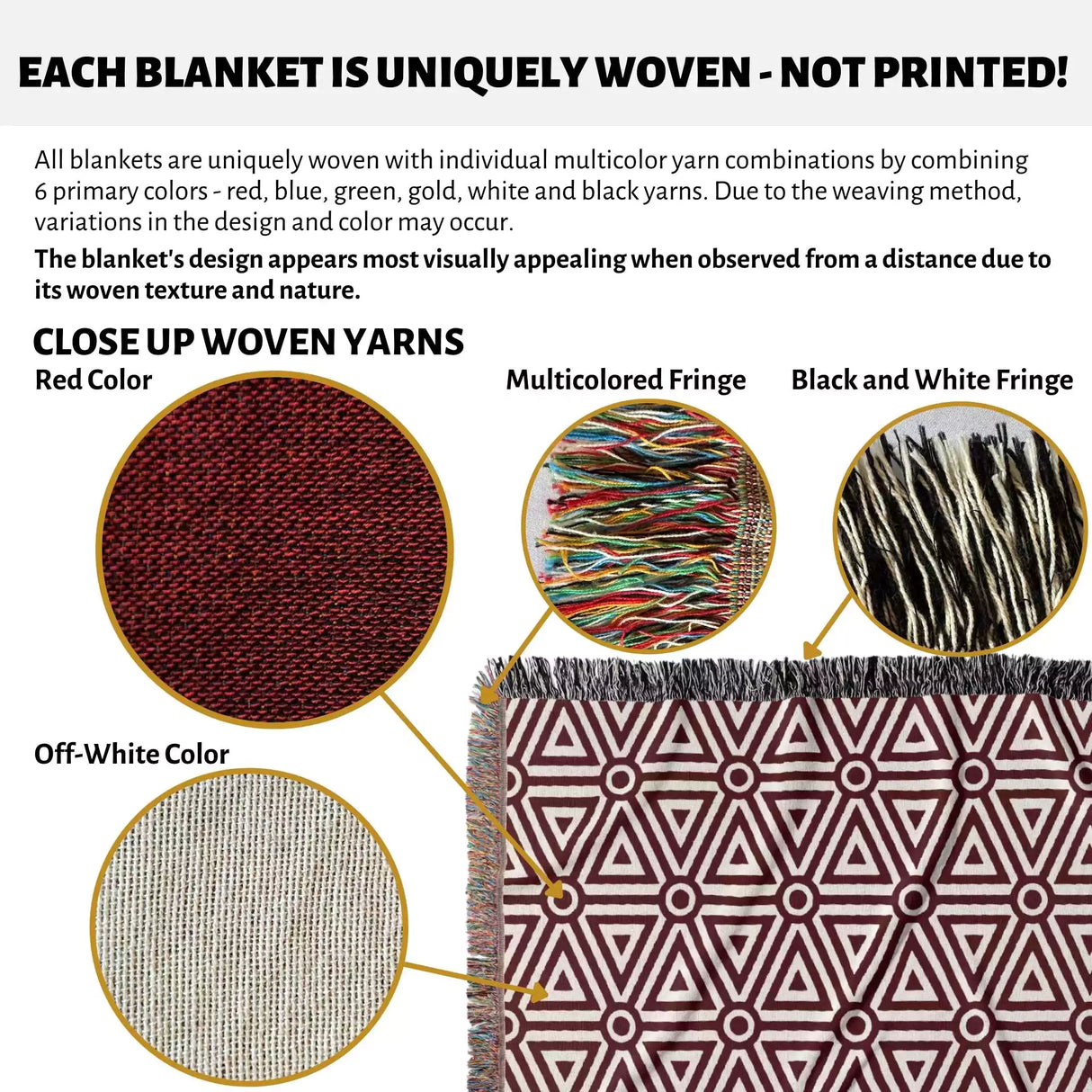 Luxe Triangle Geometric Pattern Red Woven Throw Blanket and Tapestry - DesignerOllie.com