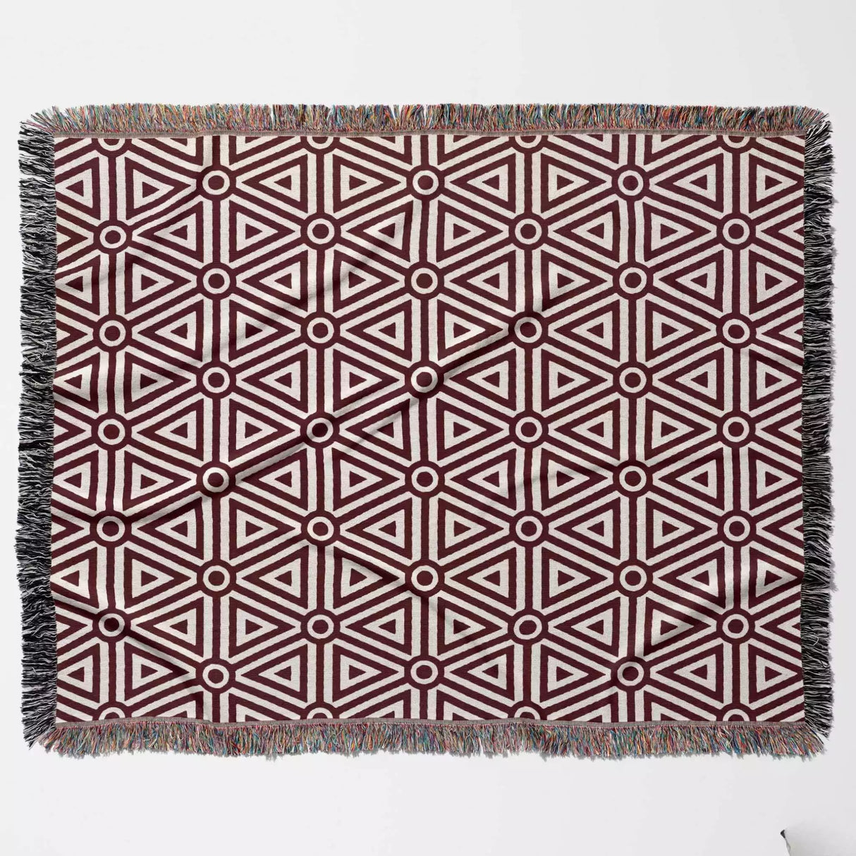 Luxe Triangle Geometric Pattern Red Woven Throw Blanket and Tapestry - DesignerOllie.com