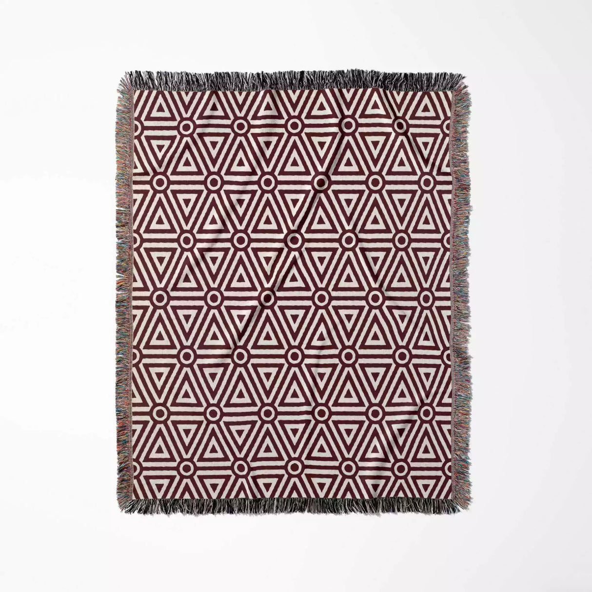 Luxe Triangle Geometric Pattern Red Woven Throw Blanket and Tapestry - DesignerOllie.com
