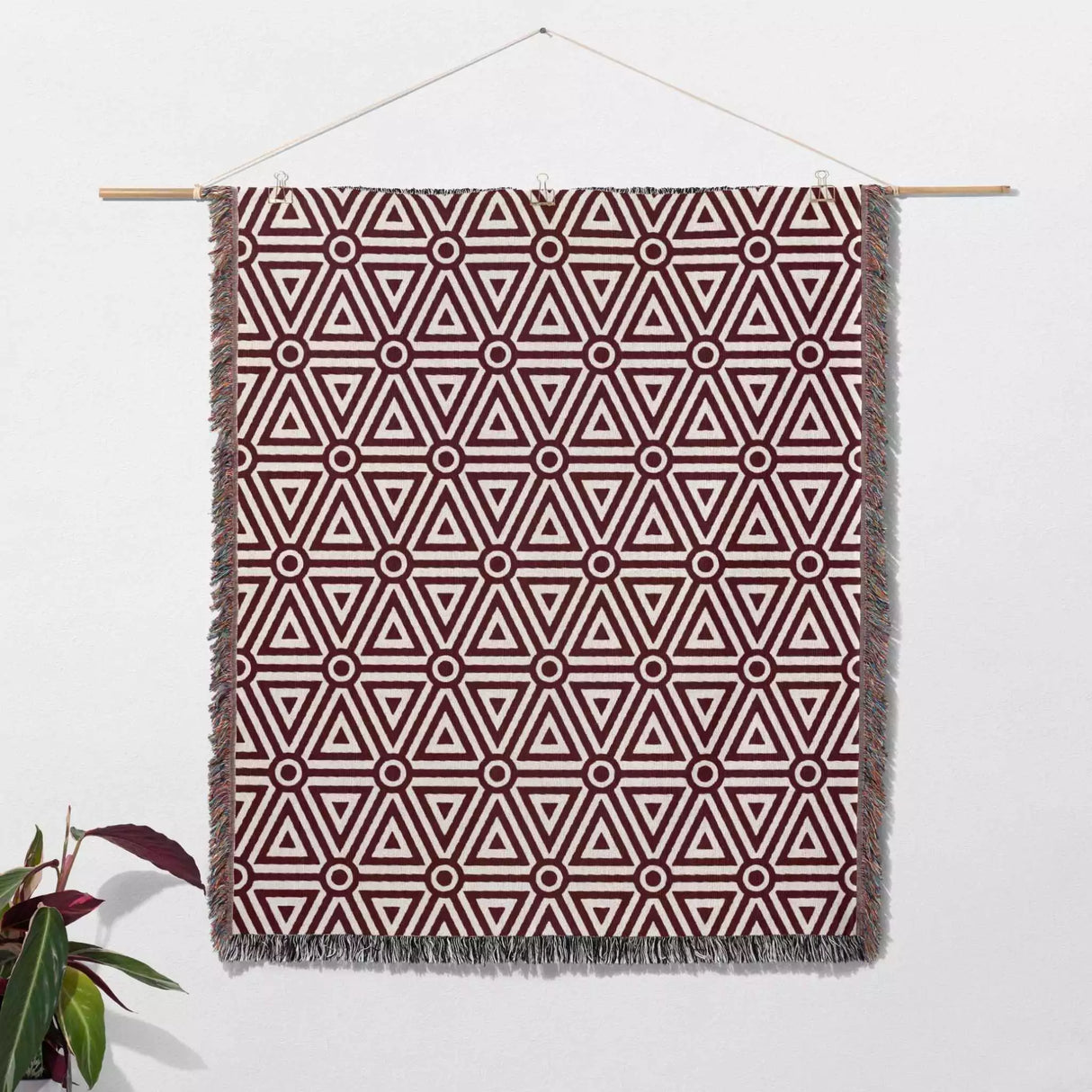 Luxe Triangle Geometric Pattern Red Woven Throw Blanket and Tapestry - DesignerOllie.com