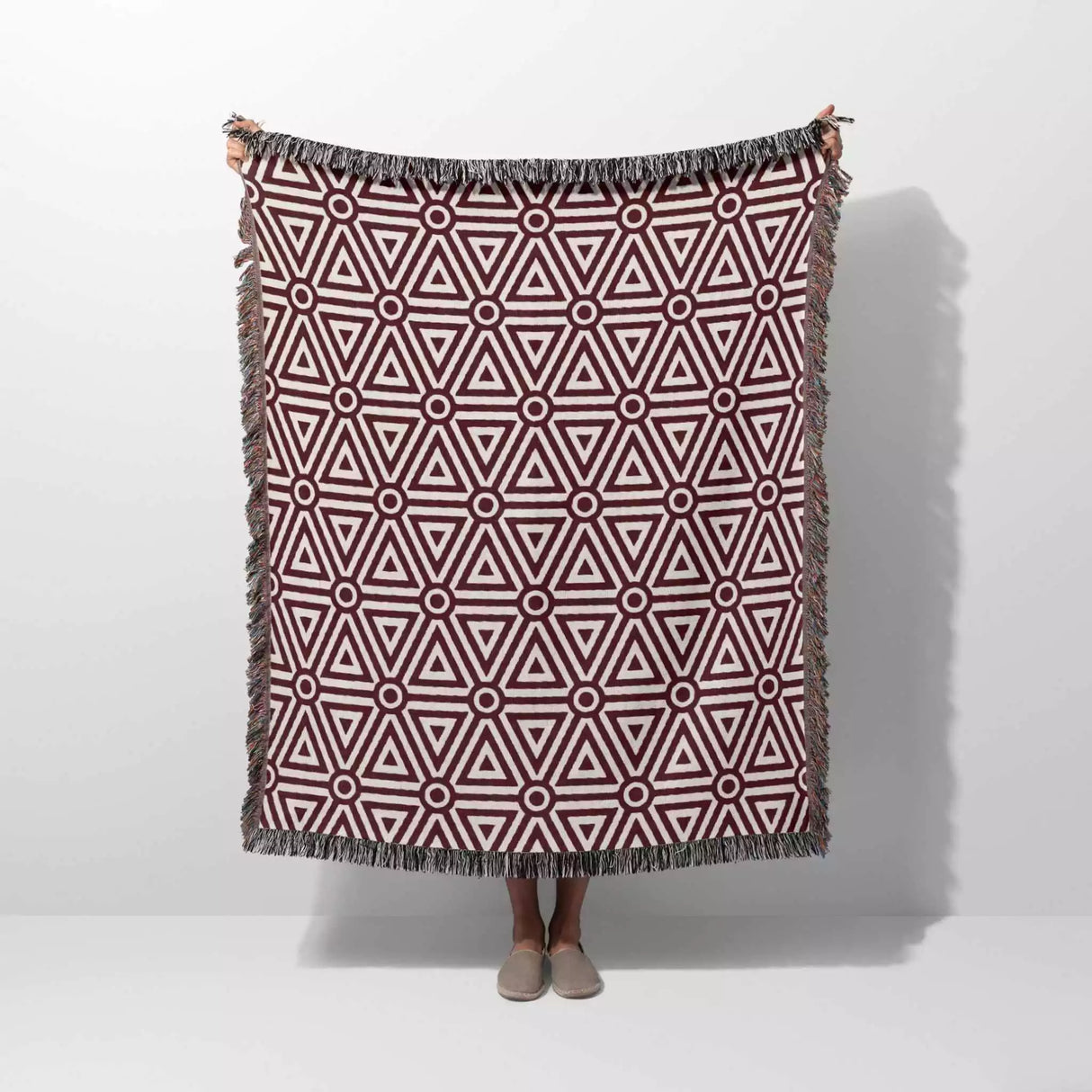 Luxe Triangle Geometric Pattern Red Woven Throw Blanket and Tapestry - DesignerOllie.com