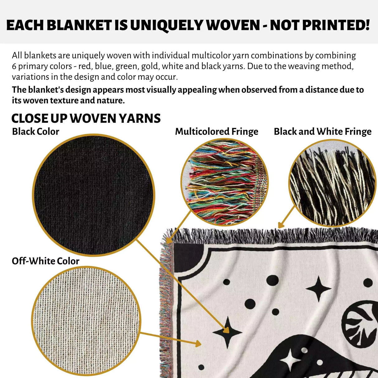 Magic Mushroom Black and White Woven Throw Blanket and Tapestry - DesignerOllie.com