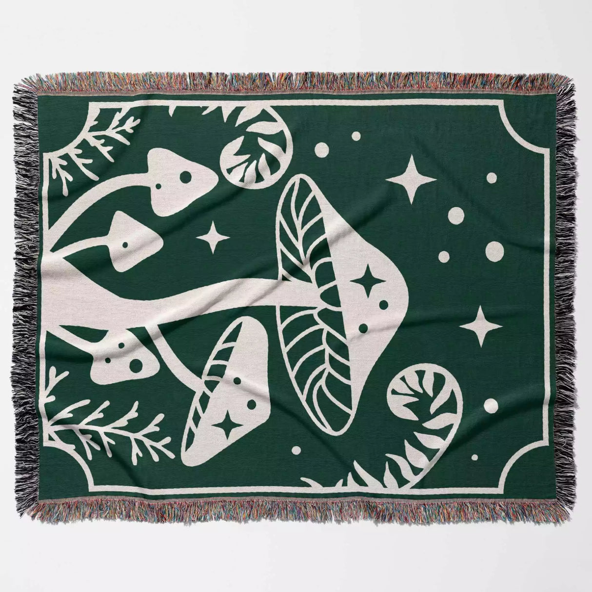 Magic Mushroom Forest Green Woven Throw Blanket - DesignerOllie.com