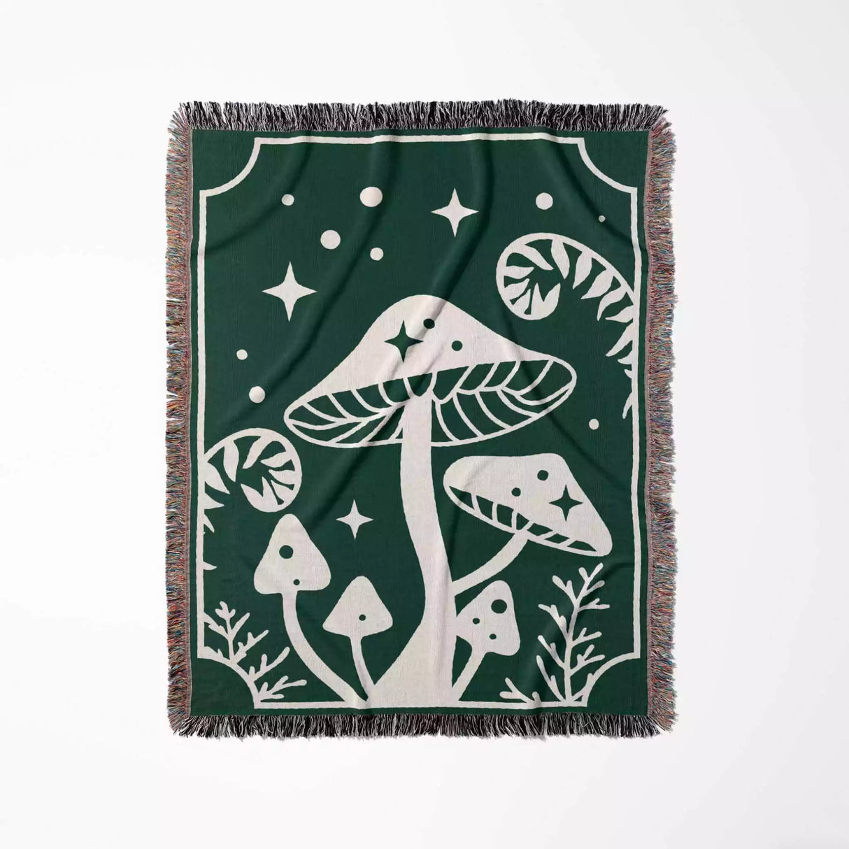 Magic Mushroom Forest Green Woven Throw Blanket - DesignerOllie.com