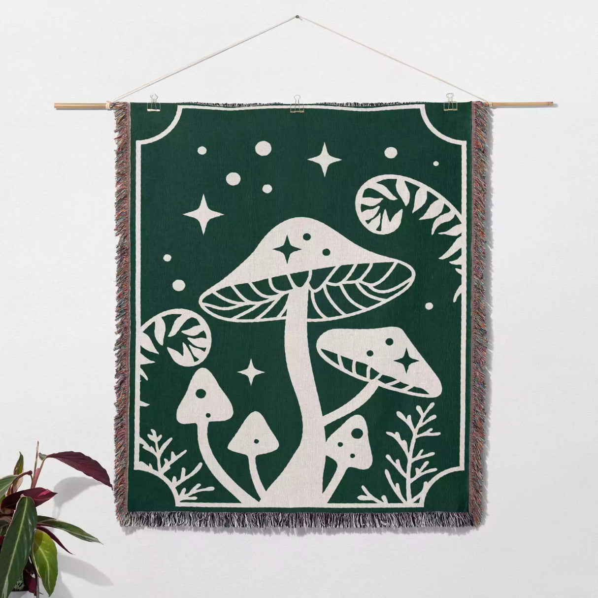 Magic Mushroom Forest Green Woven Throw Blanket - DesignerOllie.com