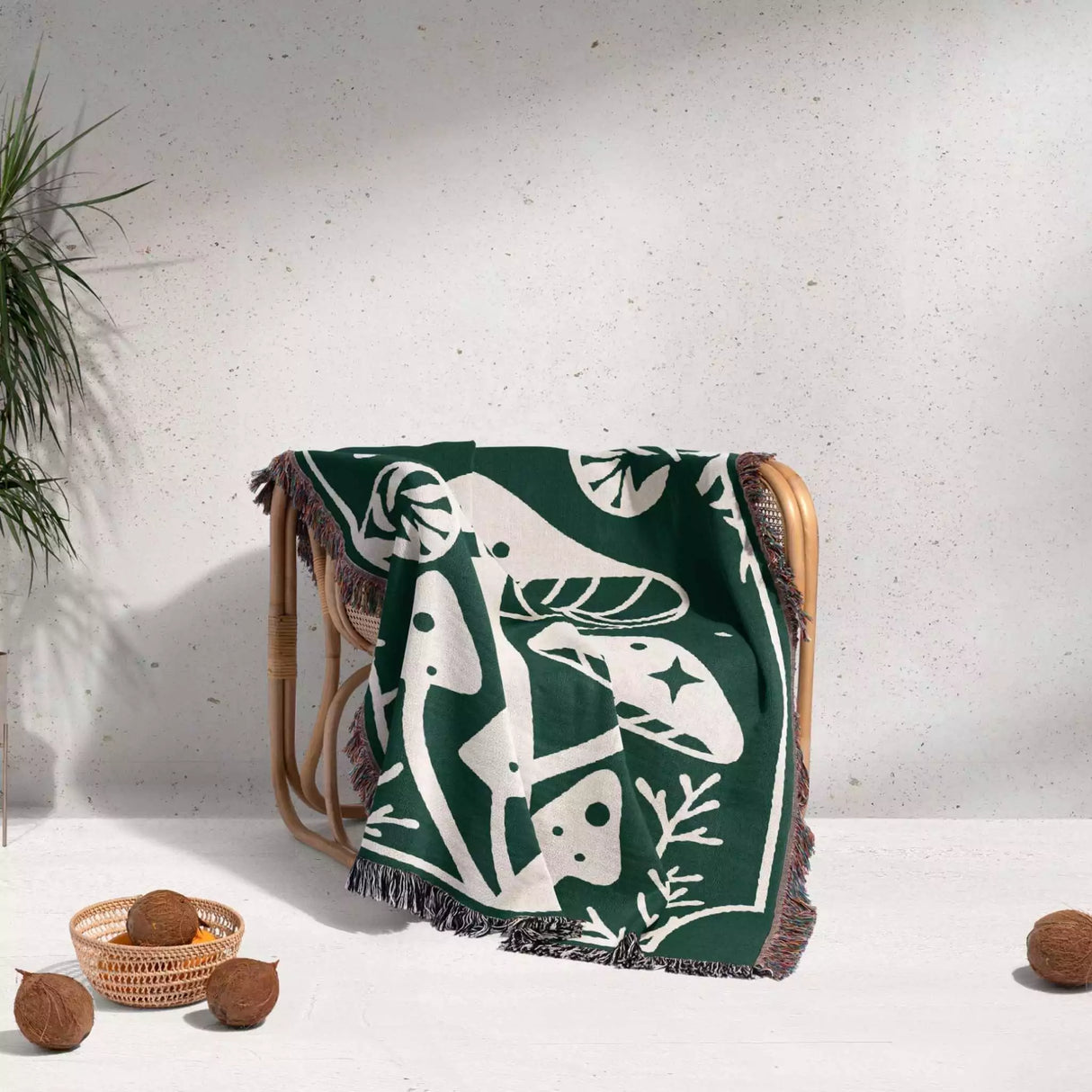 Magic Mushroom Forest Green Woven Throw Blanket - DesignerOllie.com