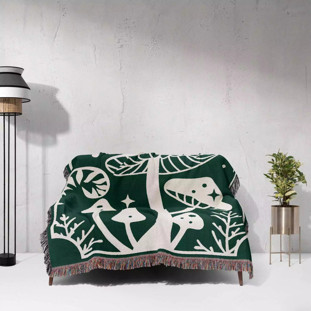 Magic Mushroom Forest Green Woven Throw Blanket - DesignerOllie.com