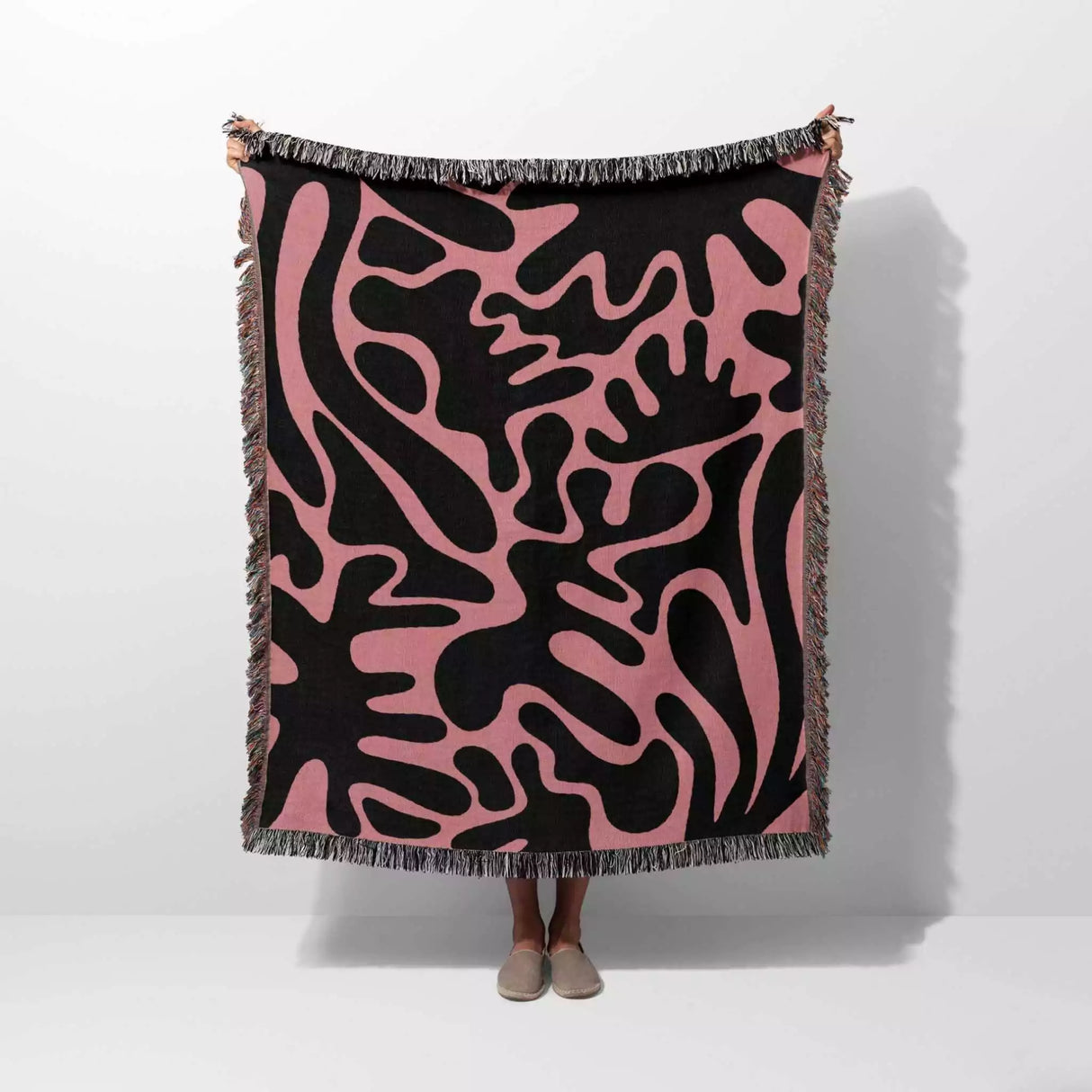 Matisse Black and Lighter Red Woven Throw Blanket and Tapestry - DesignerOllie.com