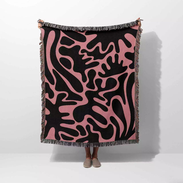 Matisse Black and Lighter Red Woven Throw Blanket and Tapestry - DesignerOllie.com