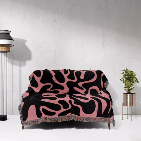 Matisse Black and Lighter Red Woven Throw Blanket and Tapestry - DesignerOllie.com