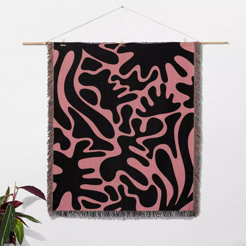 Matisse Black and Lighter Red Woven Throw Blanket and Tapestry - DesignerOllie.com