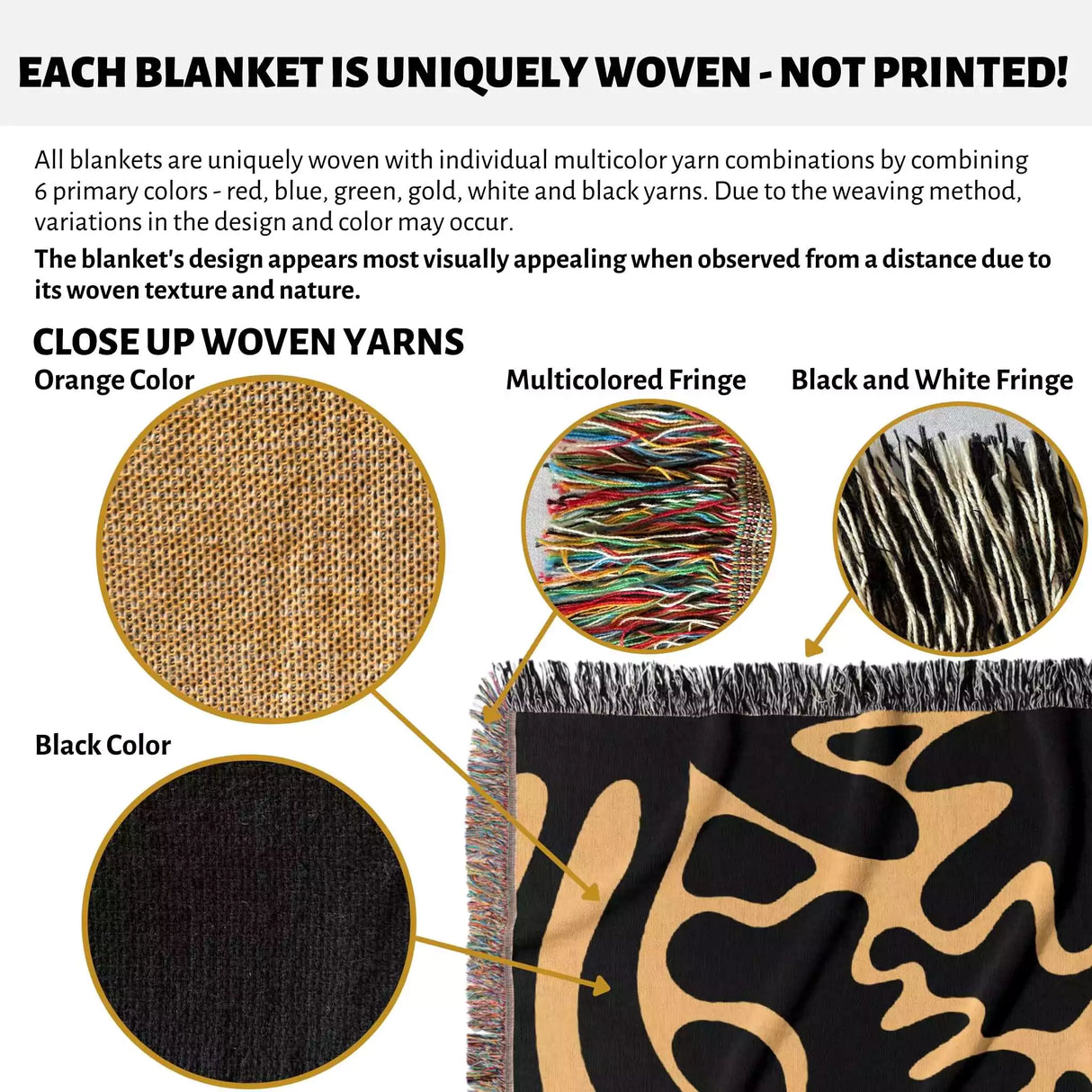 Matisse Black and Orange Woven Throw Blanket and Tapestry - DesignerOllie.com
