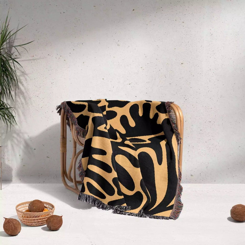 Matisse Black and Orange Woven Throw Blanket and Tapestry - DesignerOllie.com