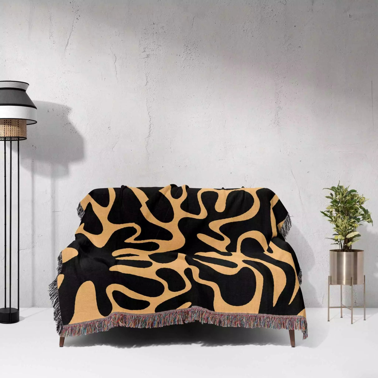 Matisse Black and Orange Woven Throw Blanket and Tapestry - DesignerOllie.com