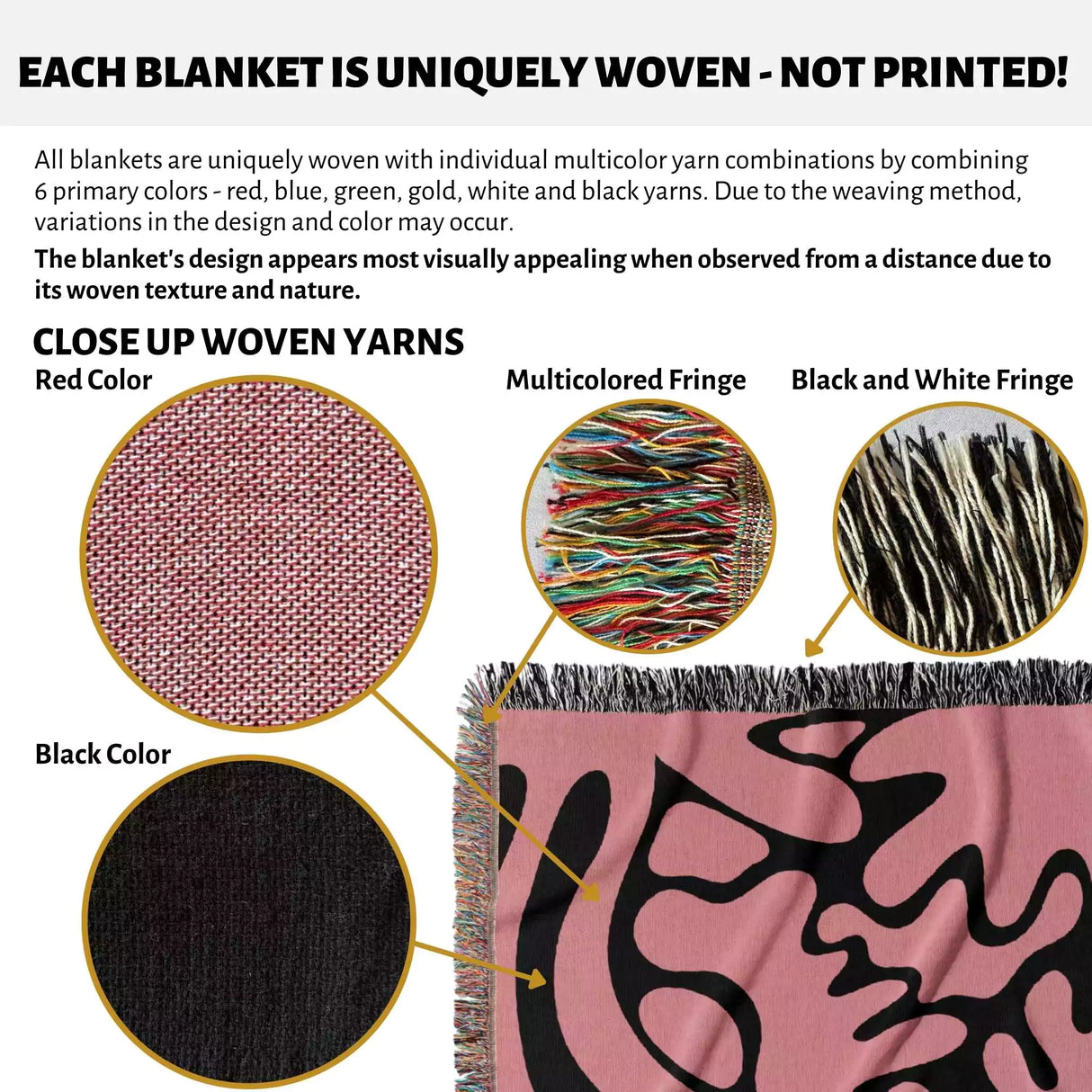 Matisse Coral Black and Lighter Red Woven Throw Blanket and Tapestry - DesignerOllie.com