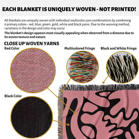 Matisse Coral Black and Lighter Red Woven Throw Blanket and Tapestry - DesignerOllie.com