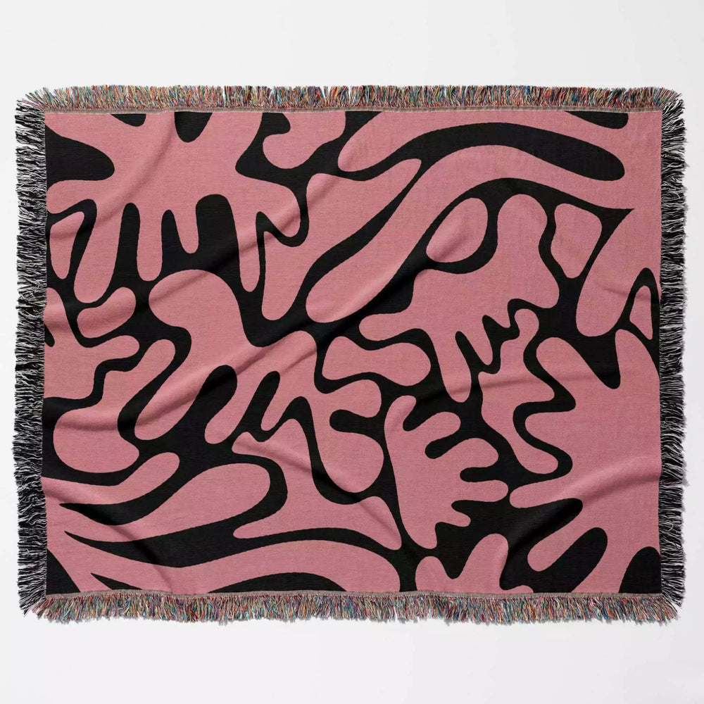 Matisse Coral Black and Lighter Red Woven Throw Blanket and Tapestry - DesignerOllie.com