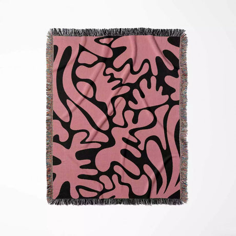 Matisse Coral Black and Lighter Red Woven Throw Blanket and Tapestry - DesignerOllie.com