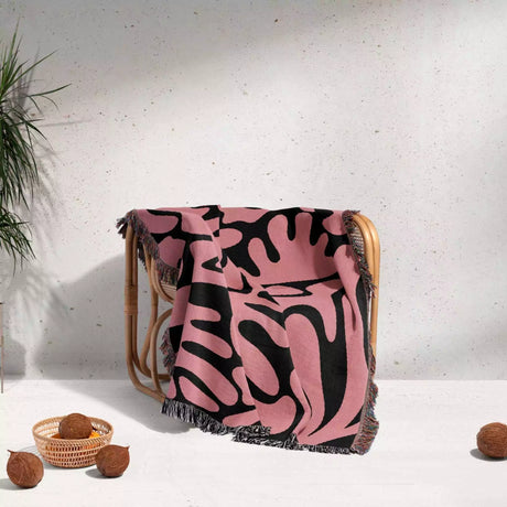 Matisse Coral Black and Lighter Red Woven Throw Blanket and Tapestry - DesignerOllie.com