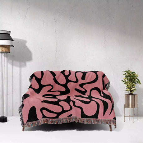 Matisse Coral Black and Lighter Red Woven Throw Blanket and Tapestry - DesignerOllie.com