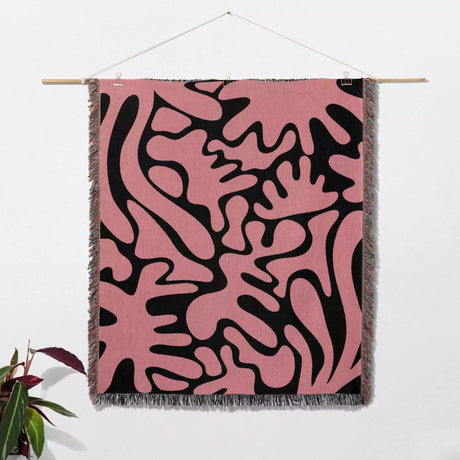 Matisse Coral Black and Lighter Red Woven Throw Blanket and Tapestry - DesignerOllie.com