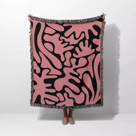Matisse Coral Black and Lighter Red Woven Throw Blanket and Tapestry - DesignerOllie.com