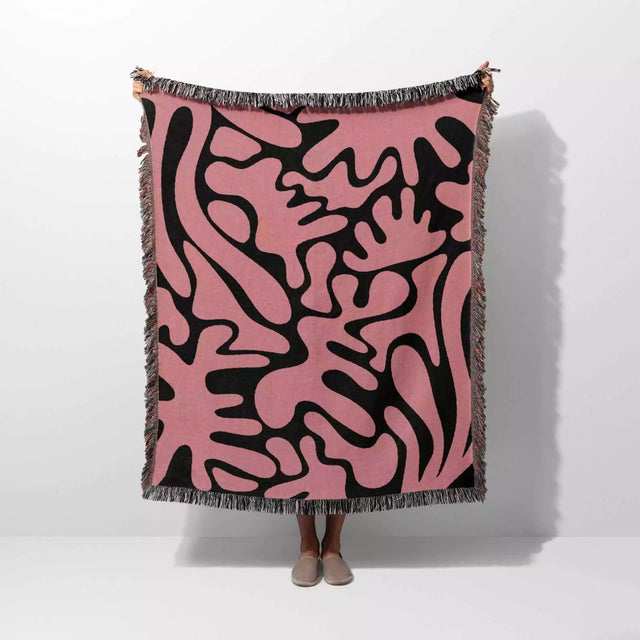 Matisse Coral Black and Lighter Red Woven Throw Blanket and Tapestry - DesignerOllie.com