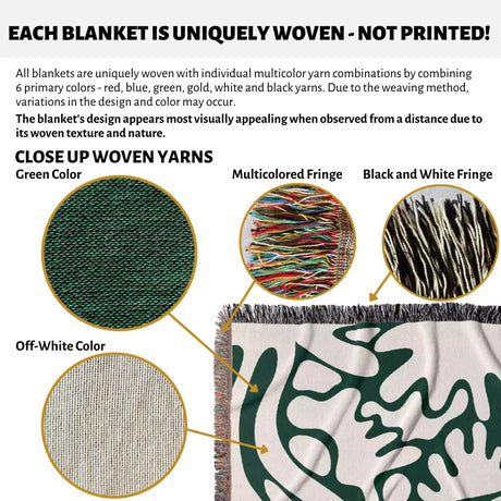 Matisse Forest Green Coral Woven Throw Blanket and Tapestry - DesignerOllie.com
