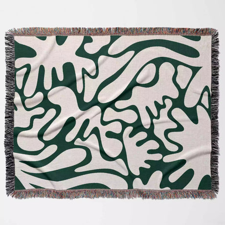 Matisse Forest Green Coral Woven Throw Blanket and Tapestry - DesignerOllie.com